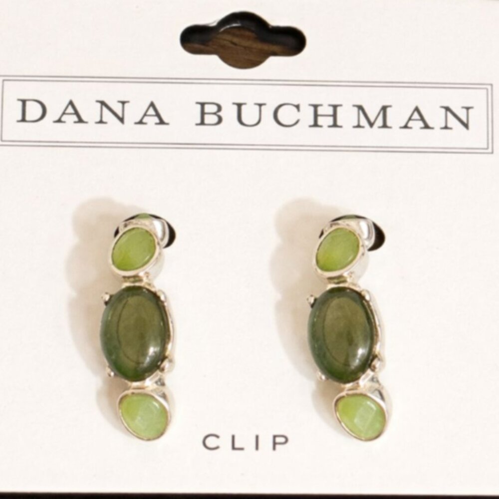 Dana Buchman Vintage Clip-On Earrings Silver Jade Green Teal NWT Classic